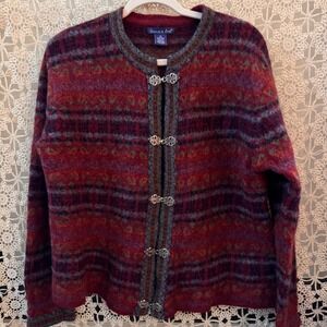 Cottagecore‎ Vintage Fair Isle Wool Cardigan Sweater Sz XL
